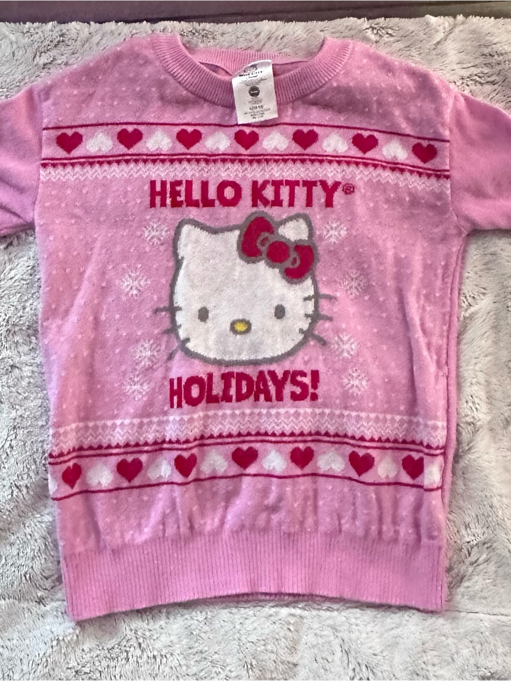 Hello Kitty Pink and Red Heart Knit Sweater Top